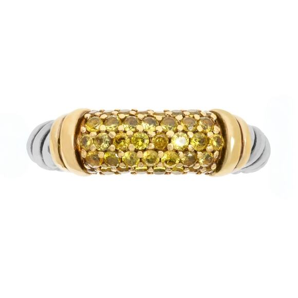 David Yurman Pavé Yellow Sapphire 18K Yellow Gold Sterling Silver Ring Size 6 - Picture 1 of 11